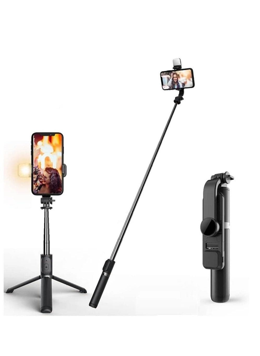 Selfie Stick Tripod, 41 Inch Extendable Portable Selfie Stick with Fill Light Bluetooth Wireless Remote and Tripod Stand for iOS and Android