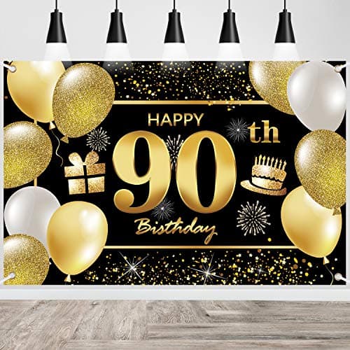 90th Birthday Banner Decorations for Men Party Backdrop