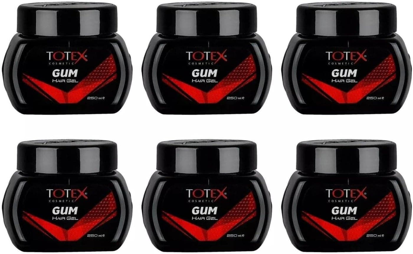 Totex Hair Styling Gum Gel Ultra Strong Hold 250ml Pack of 6 Professional Gummy Hair Gel for Men Women Edge Control Braiding Gel Extreme Hold Wet Shine Finish NonFlaky Styling Formula