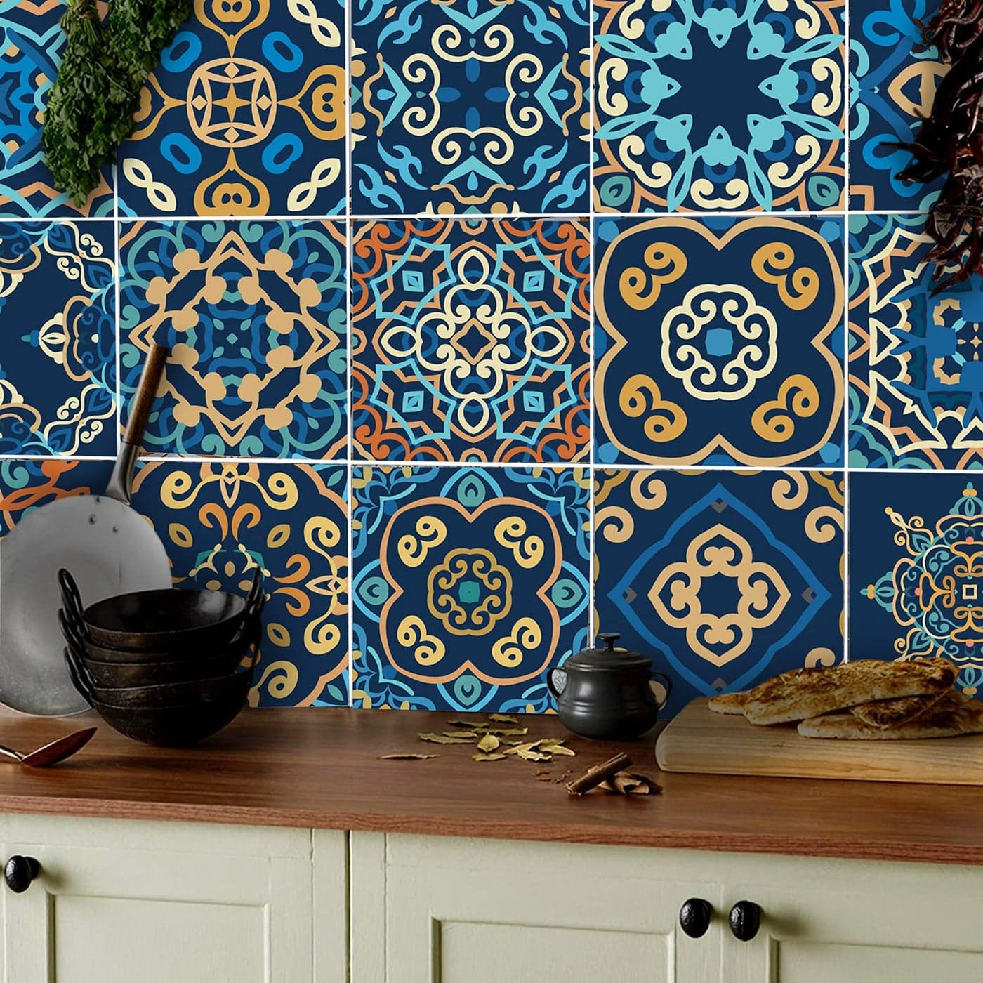 TOARTI 24pcs 15cm6 Mandala Vinyl Wall Tile Stickers for Kitchen Bathroom Table SelfAdhesive Transfers Mosaic Mexican Spanish Decals