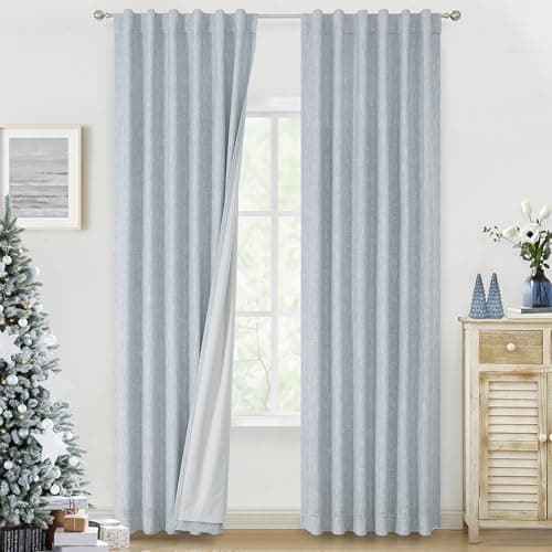 Vision Home Chambray Blue Full Blackout Curtains 84 inch for Bedroom Living Room Darkening Soundproof Window Panels Thermal Insulated Rod Pocket Back Tab Grayish Blue Drapes 2 Panels 50" Wx84 L