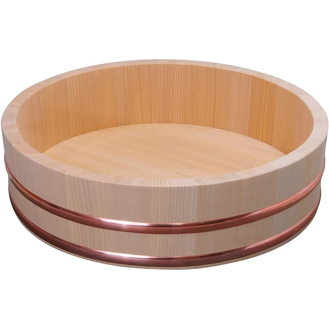 TIKUSAN Wooden Hangiri Sushi Rice Mixing Tub Copper Band Made in Japan Made of Sawara Cypress Sushi Rice Bowl Sushi Oke 106 27cm