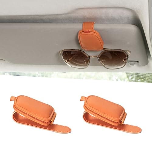 Yuoyar Magnetic Leather Sunglasses Holder for Car 2 Packs Orange