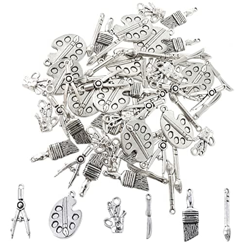 Honbay 60PCS Alloy Painting Charms Pendant Artist Painter Brush Palette Knife Brush Pot Compasses Pendants for Earrings Bracelet Necklace Jewelry Making 6 Styles