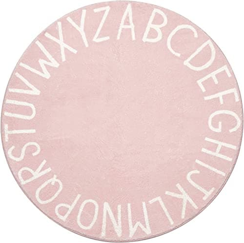 Topotdor Round Kids Play Rug Alphabet Nursery Area Rug Extra Large Soft Crawling Play Mat for Children Toddlers Bedroom 71 inch Pink