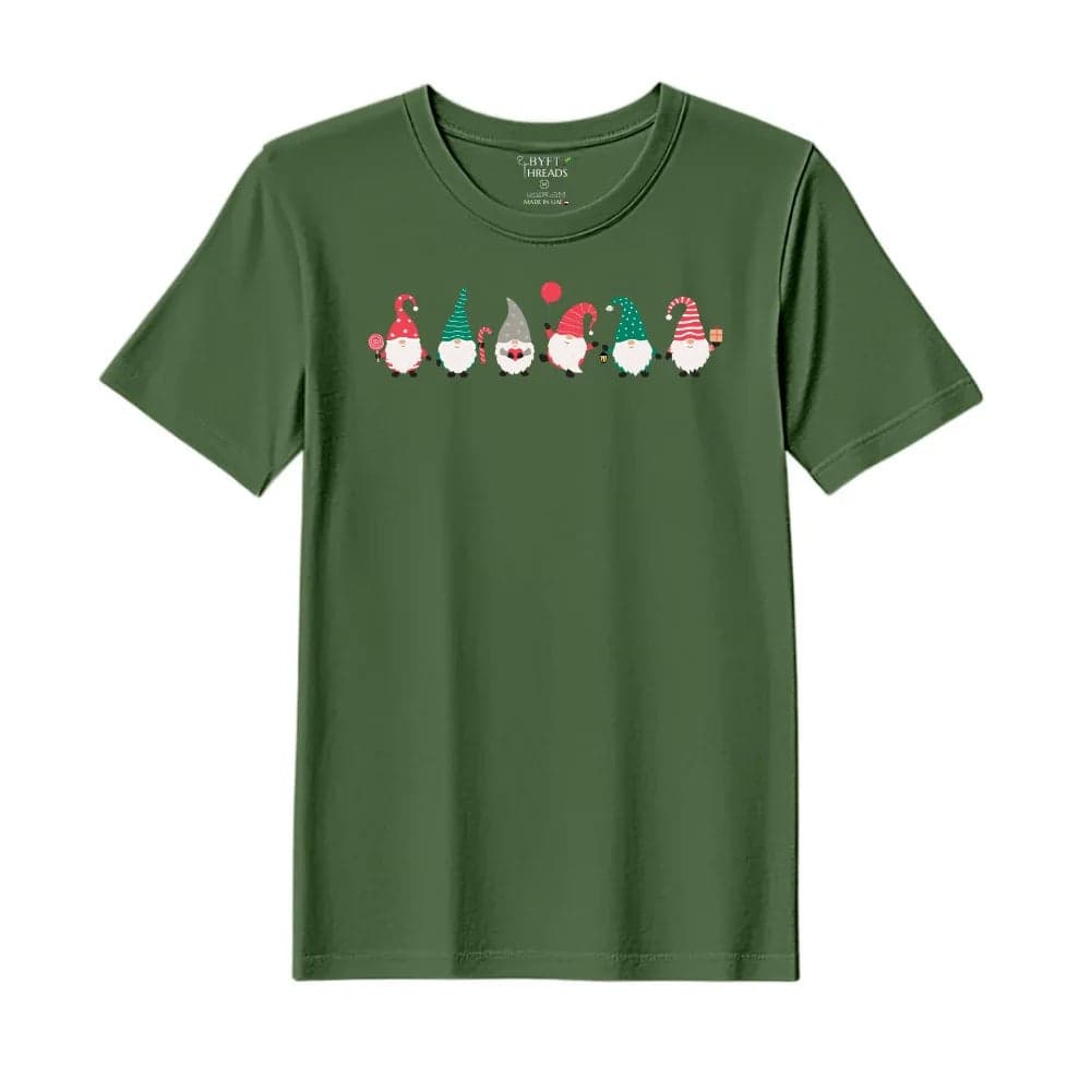BYFT Threads Large Forest ELF Green Polycotton T-Shirt - Christmas "ELF" Printed Design, Premium Holiday Collection