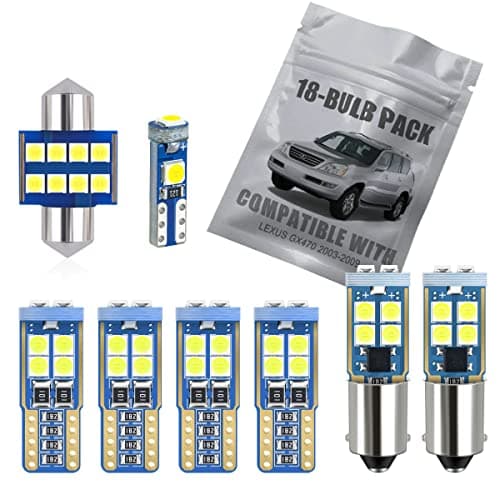 EBAIFUN 18-pc White LED Interior Light Kit Compatible with Lexus GX470 2003 2004 2005 2006 2007 2008 2009 Map Dome Trunk Cargo Courtesy Door License Plate Light Bulb Replacement Bright 6000K Package