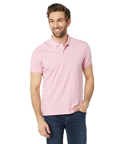 U.S. POLO ASSN. Men's Slim Fit Tipped Interlock Knit Polo, Pink Sunset Heather