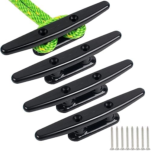VEITHI Black Nylon Boat Cleat 6 inch, Dock Cleat with Hardware 4 Pack,Boat Dock Cleats Kayak Cleat Rope Cleat Used for Docking Boats,Small Vessels,Canoe,Mooring,Maritime Decor,Dock Tie Down Cleats
