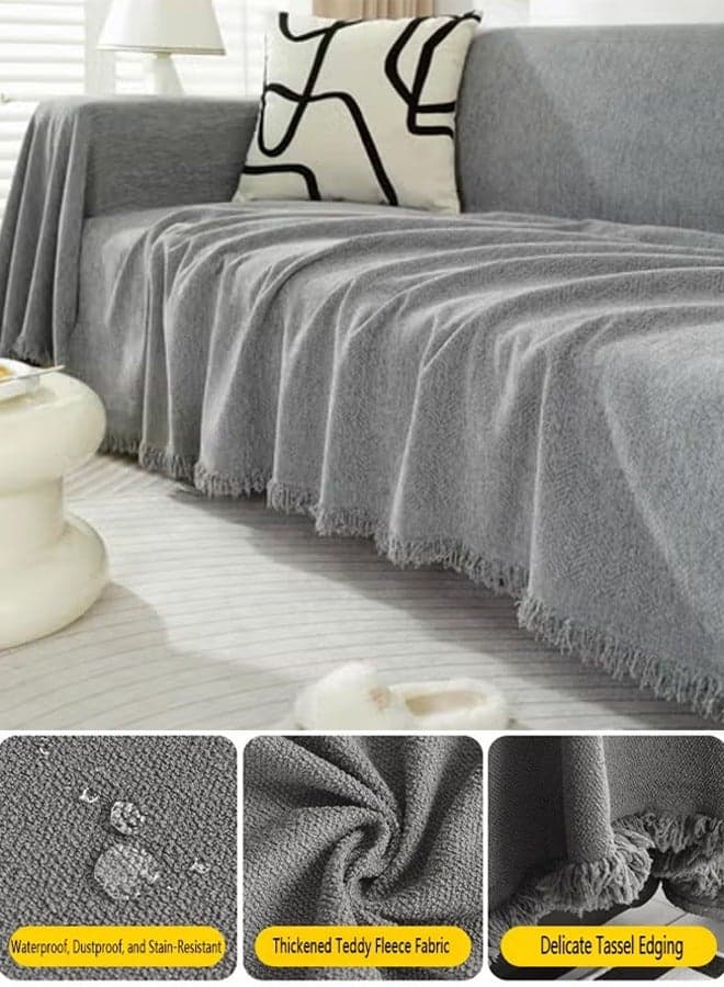 Sofa Cover, Cat-Proof & Anti-Scratch Couch Protector Slipcover with Tassels, Universal Fit for 2-Seater L U Sofas, Simple Modern Solid Colour Sofa Throw