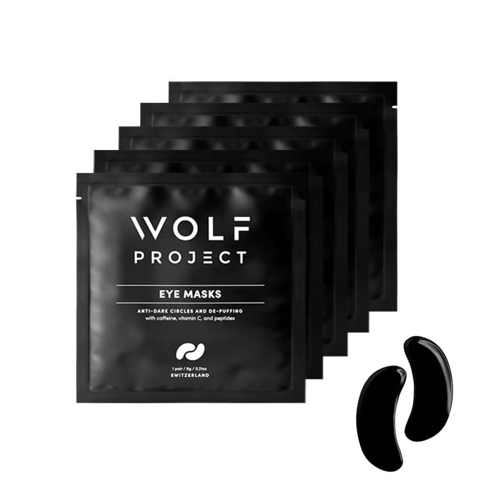 Wolf Project Under Eye Patches 5 pairs For Dark Circles Puffy Eyes and Wrinkles With Caffeine Vitamin C and Peptides Under Eye Masks Reduce Tired Eyes And Under Eye Bags