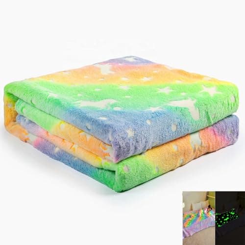 MOM CARE Glow in The Dark Baby Blanket (44 x 39 in / 110 x 100 cm) – Ultra-Soft Flannel Fleece, Luminous Stars, All-Season AC Throw, Lightweight & Washable, Gift Box Ready Multicolor