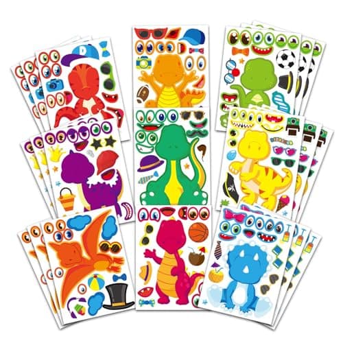 27 Sheet Dinosaur Stickers, Make Your Own Dinosaur Stickers for Kids,Make a Face Stickers Dinosaur Birthday Party Supplies,DIY Project Dino Theme Birthday Party Favor for Kids