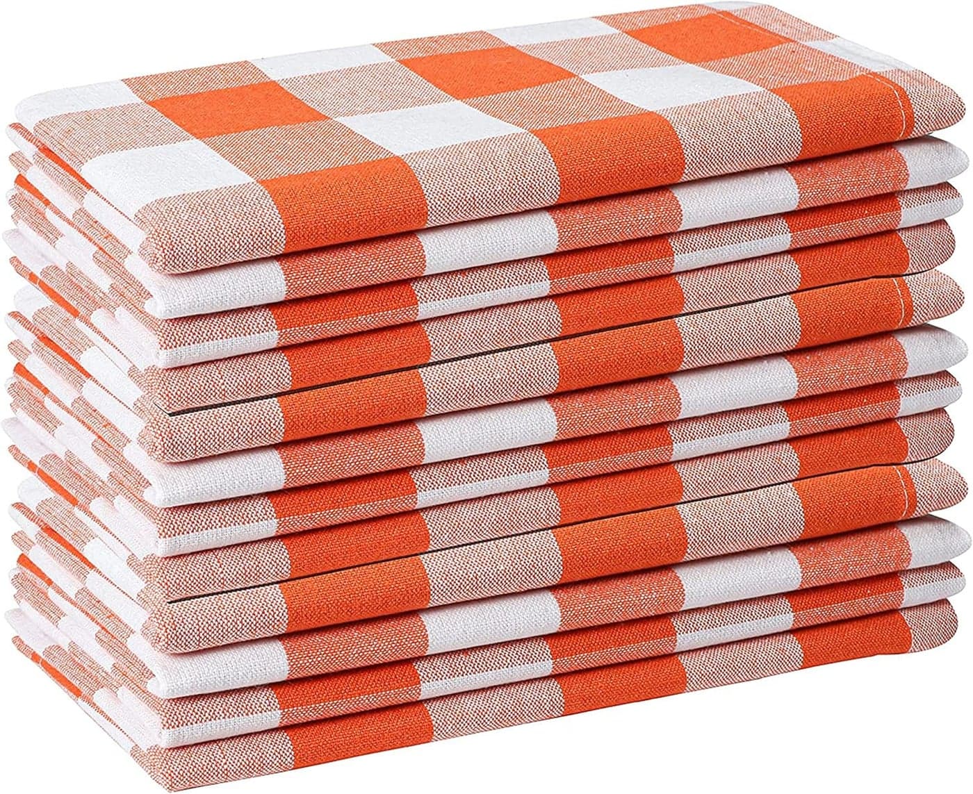 GFI Linen Club Gingham Buffalo Check Cloth Dinner Napkins Pack of 12 100 Cotton Cocktail Napkins Wedding Dinner Napkins with Mitered Corners and Generous Hem Orange White
