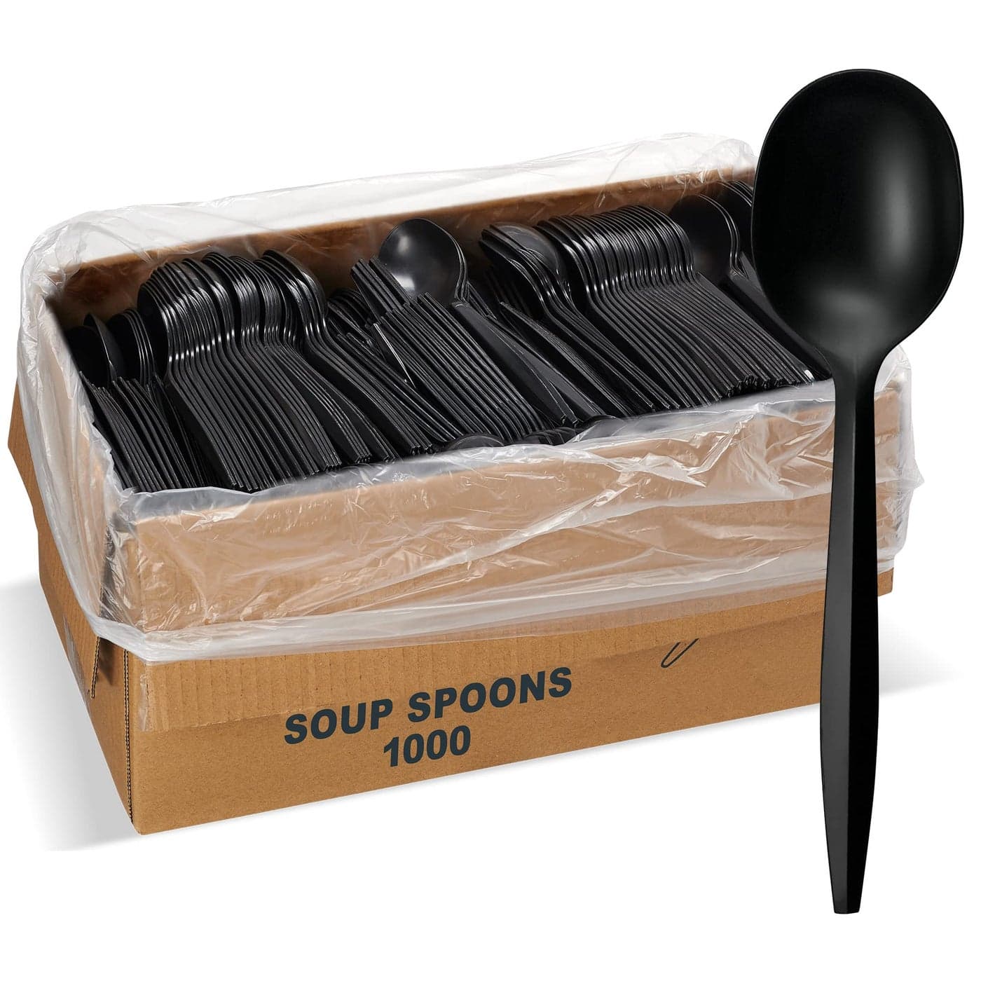 1000 Plastic Disposable Soup Spoons Bulk Black Medium Weight Disposable Silverware Plastic Cutlery Spoons