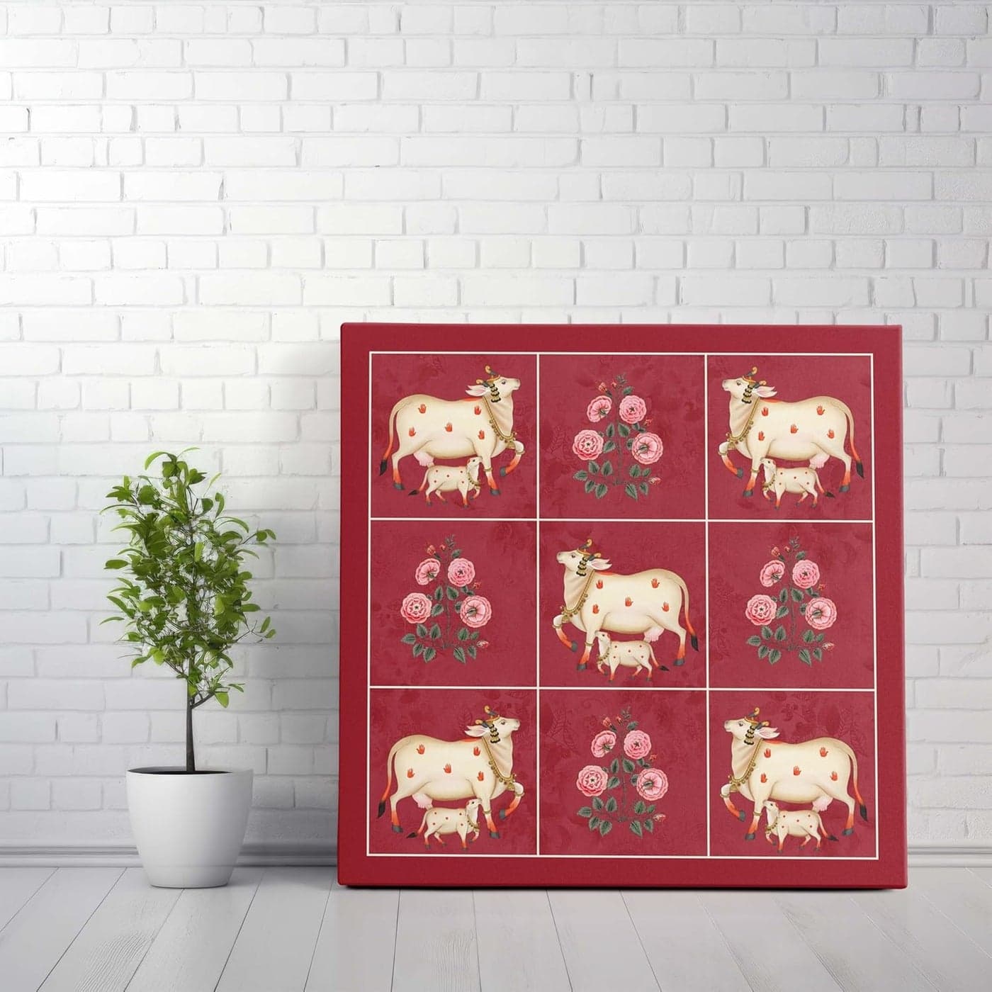 Livinluxe Wooden Framed Pichwai Cow Art Canvas Wall decor Painting for Home and office Home dcor PaintingLiving Room BedroomOffice Room Decor Painting for Wall Decoration CV38159