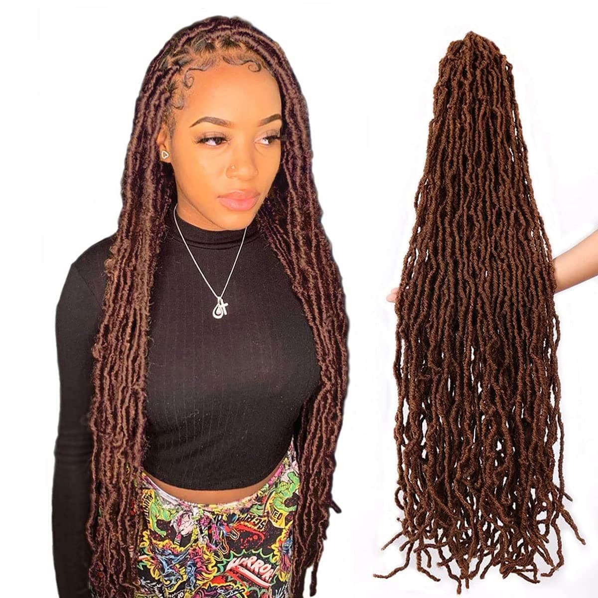 36 Inch 7 Packs Soft Locs Crochet Hair Brown Color 30 Whole Strand No Extended Long New Faux Locs Prelooped Super Lightweight Synthetic Hair Braids For Black Women 36inch 7packs 30