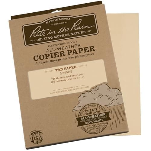 Rite In The Rain Weatherproof Copier Paper, 8.5" x 11", 20# Tan, 200 Sheet Pack (No. 9511T)