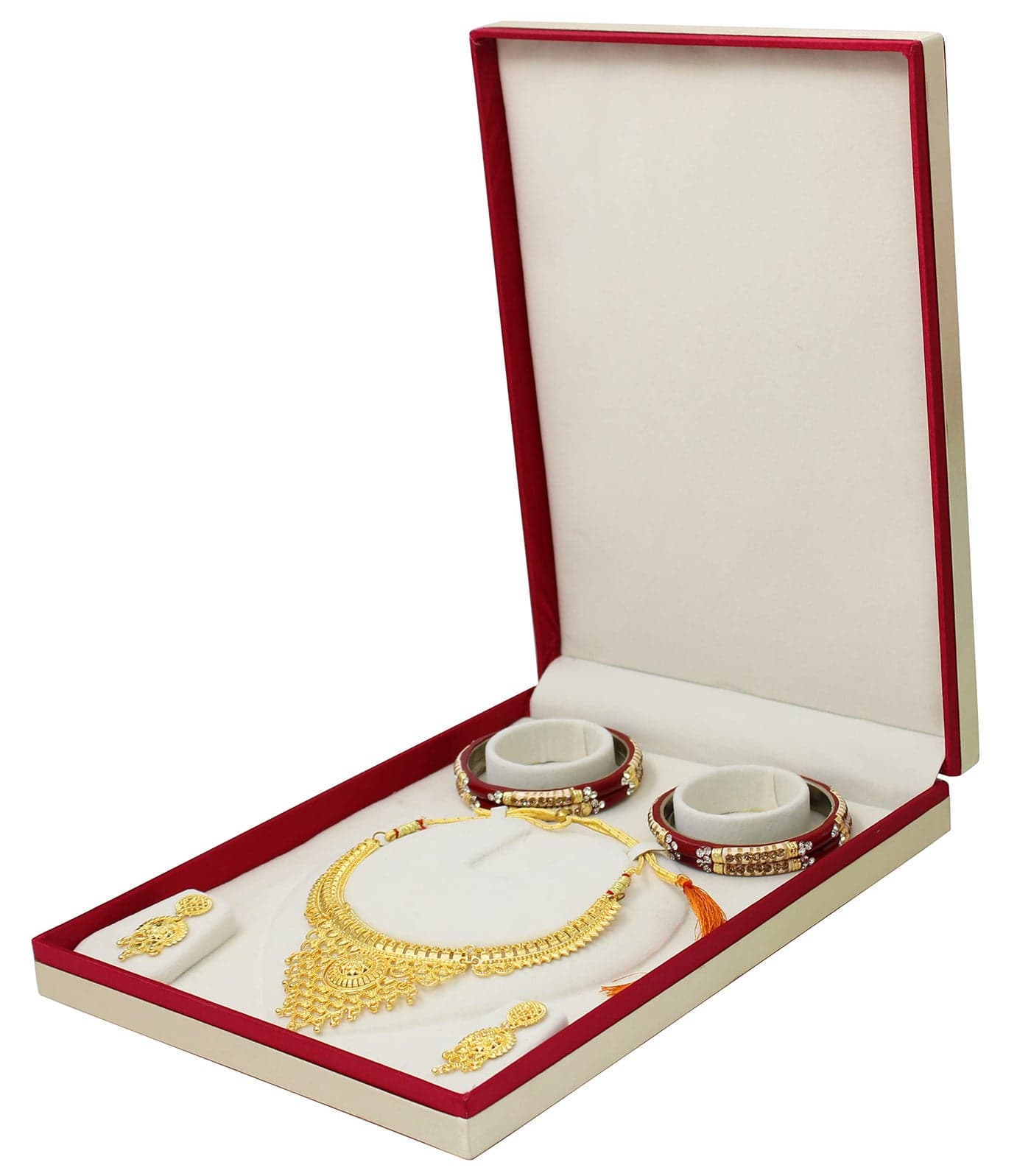 atorakushon Satin Jewellery Organizer Long Necklaces Locker Box Set for Women and Girls for Earring Ring Chains and Bangle Travel Case Storage (Maroon)