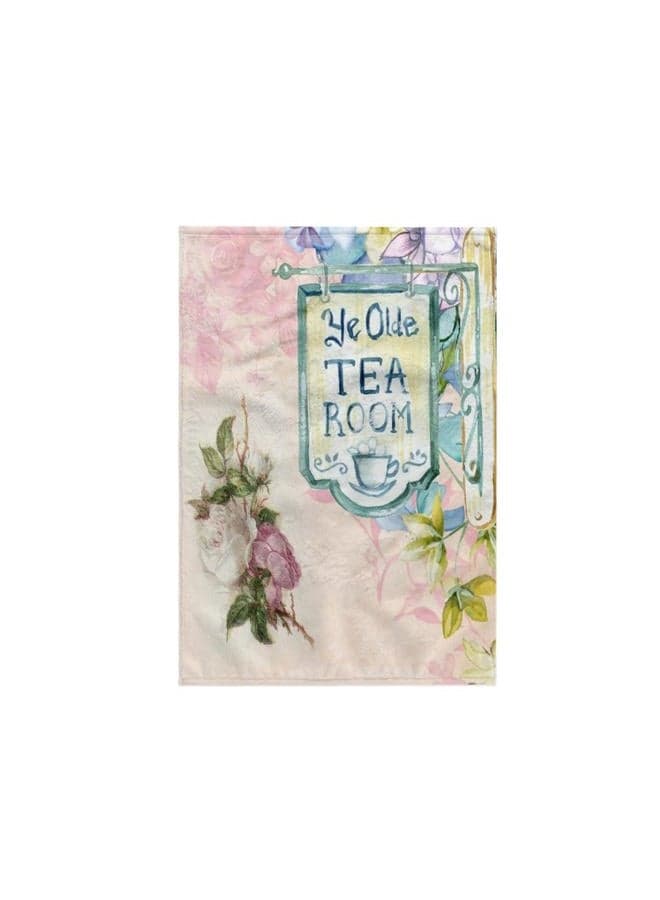 3D Rose Image of Blue Victorian Teahouse Sign with Roses Hand Towel, 15" x 22", Multicolor