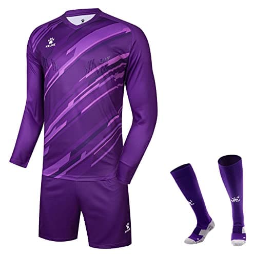 KELME Soccer Goalkeeper Jersey Pro Set Uniform Padded Goalkeeper Shirt Shorts Socks Mens Goalie Jersey Adults Kids Purple Kids 12