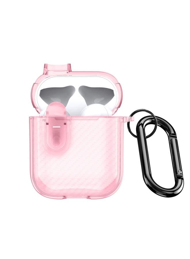 Case Cover For AirPods 1/2 DUX DUCIS PECK Series Split Transparent Carbon Fiber Earphone Case Pink