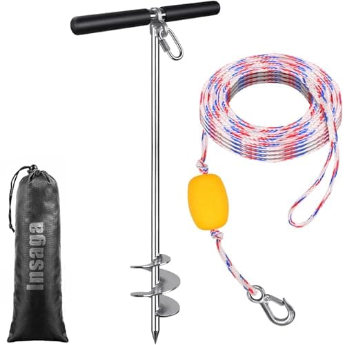Insaga 36 Sand Anchor for Boat with 32ft Rope 304 Stainless Steel Boat Sand Anchor with Crossbar Fully Welded Screw in Boat Anchor for Kayak Jet Ski Pontoon Shallow Water Beach and Sandbar Use