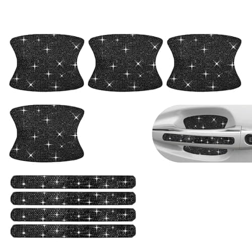 winterrock 8PCS Bling Car Door Handle Protectors Shiny Auto Doors Bowl Protective Sticker Crystal Rhinestone Door Handle Scratch Decals Auto Vehicle Protector Decor Covers Black