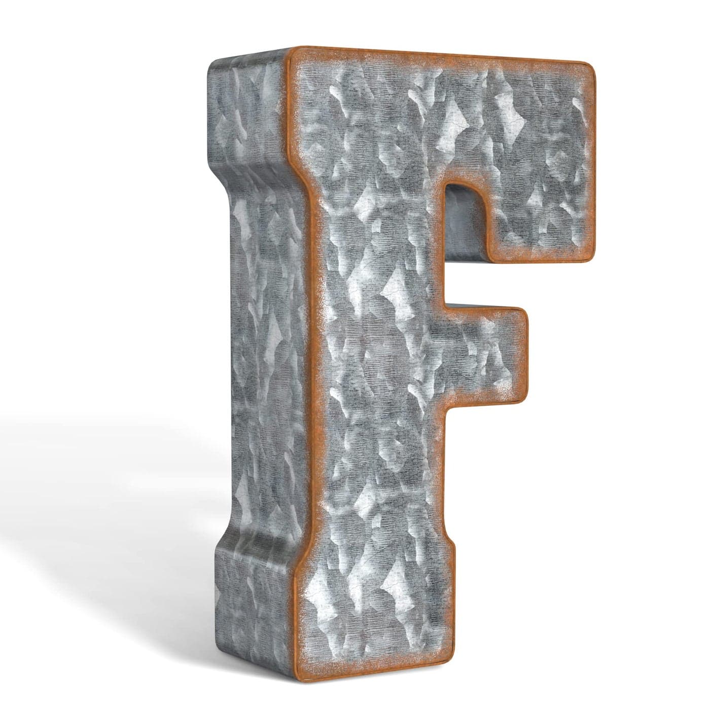 CraftyCrocodile 7 Galvanized Metal Letters for Wall Decor 3D Letter F for Hanging Free Standing Decorative Rustic Alphabet Letters for the Living Room Bedroom Kitchen