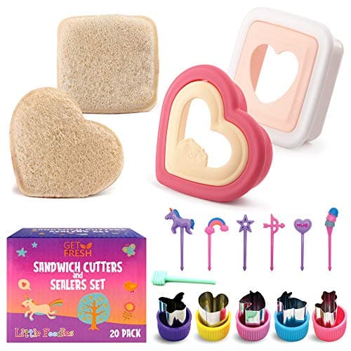 GET FRESH Sandwich Cutters and Sealers for Kids – 20-pcs Sandwich Sealers and Veggie Cutters set for Children – 2 Bread Cutters and Sealers with 5 Vegetable Shapes and 12 Unicorn Food Picks for Kids
