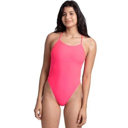 JOLYN Alyssa Women's Onesie - Fixed Back Women's Athletic One Piece Swimsuit, Medium Coverage Bathing Suit for Competitive Swimming, Water Polo, Lifeguarding, Paddling, Hot Pink, 26