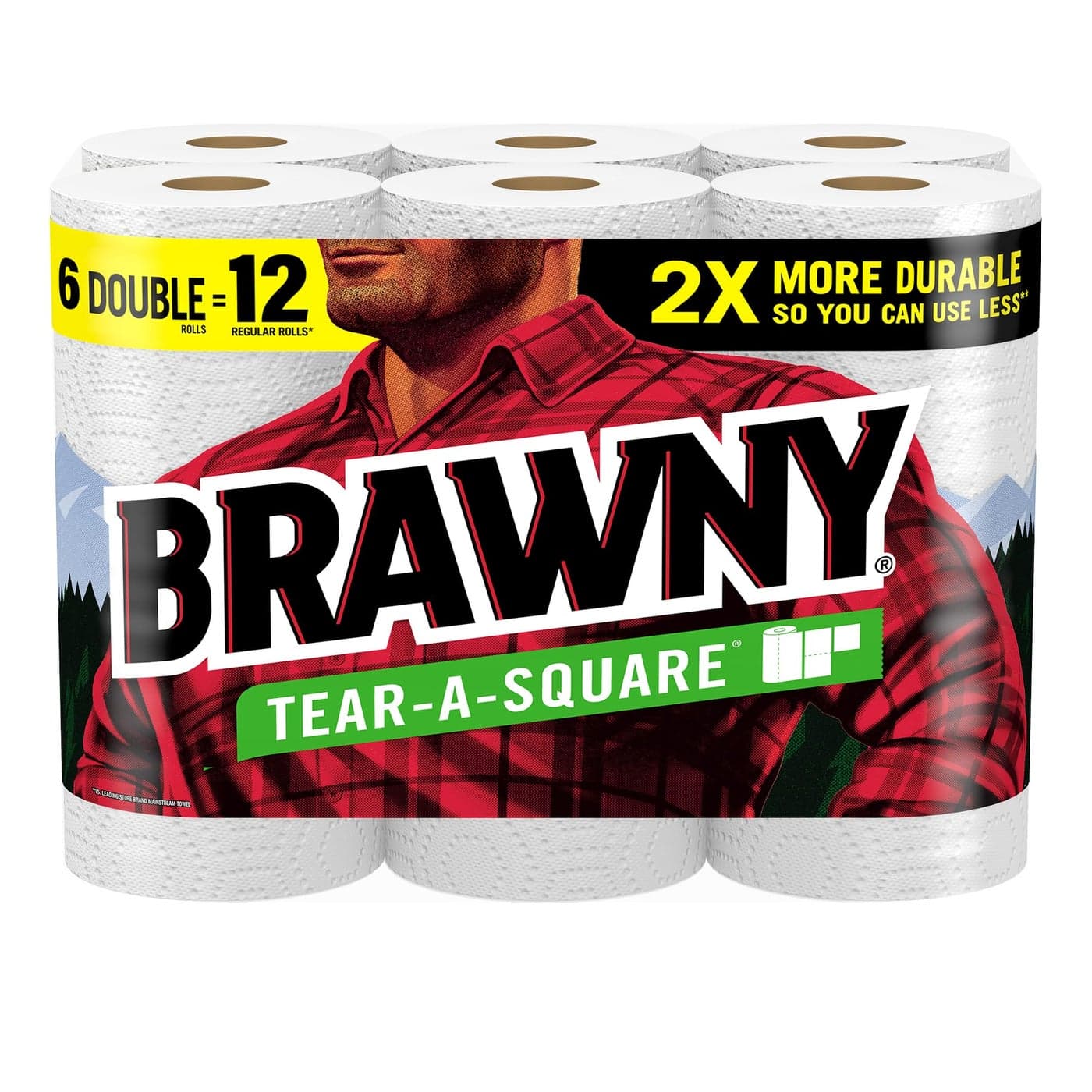Brawny TearASquare Paper Towels 6 Double Rolls 12 Regular Rolls 3 Sheet Sizes Quarter Half Full Strength for All Messes Cleanups and Meal Prep