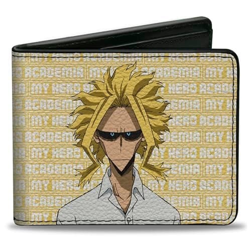 BuckleDown Crunchyroll Wallet Bifold My Hero Academia All Might Pose and Title Logo Yellow White Vegan Leather