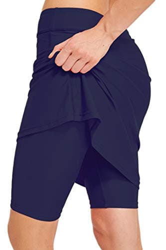 Micosuza Womens Skirted Swim Short Sun Protective UPF 50+ Swimming Bottom with Attached Skirt Navy Small