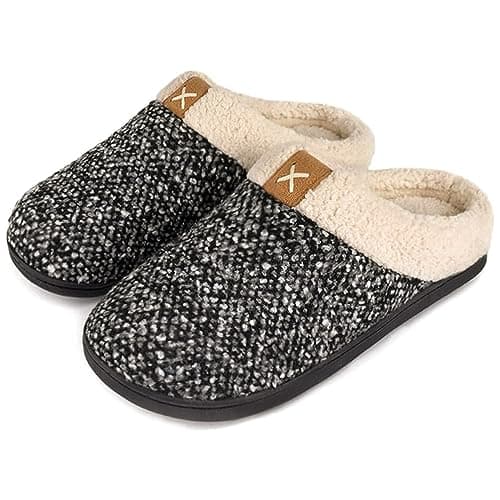 ULTRAIDEAS Mens Warm Fuzzy Slip On Slippers, Sherpa Lined House Shoes with Memory Foam for Indoor Outdoor, Mens Gifts for Winter (Meteorite Grey, Size 9-10)