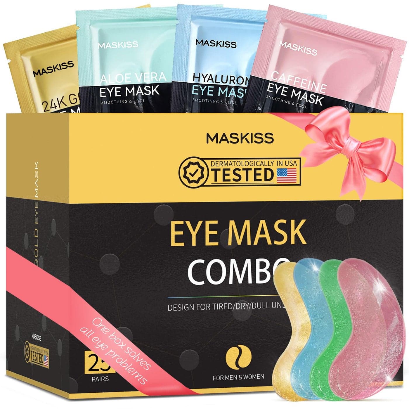 Under Eye Patches25 Pairs 24K Gold Caffeine Hyaluronic Acid Aloe Vera Eye Masks for Dark Circles Puffy Eyes Undereye Bags Eye Skin Care Gift Set for Bachelorette Party Favors