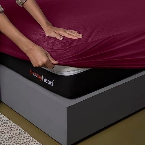 Sleepyhead 100% Waterproof Cotton Feel Mattress Protector | Double Size, 78 x 48 Inches | Breathable & Ultra Soft Fitted Bed Protector| Beetroot (Maroon)