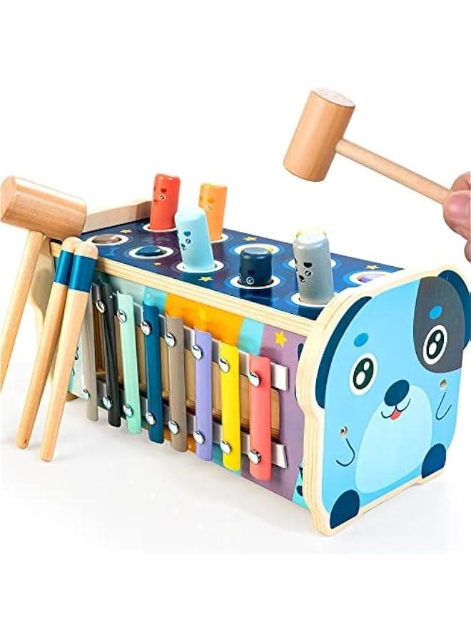 Wooden Hammering Pounding Toy for 12+ Months Kids, Montessori Toys for 1+ Year Old Babies, Early Development Toy with Pounding Bench, Xylophone, Number Sorting Maze, Gifts for Toddlers Age 1-2