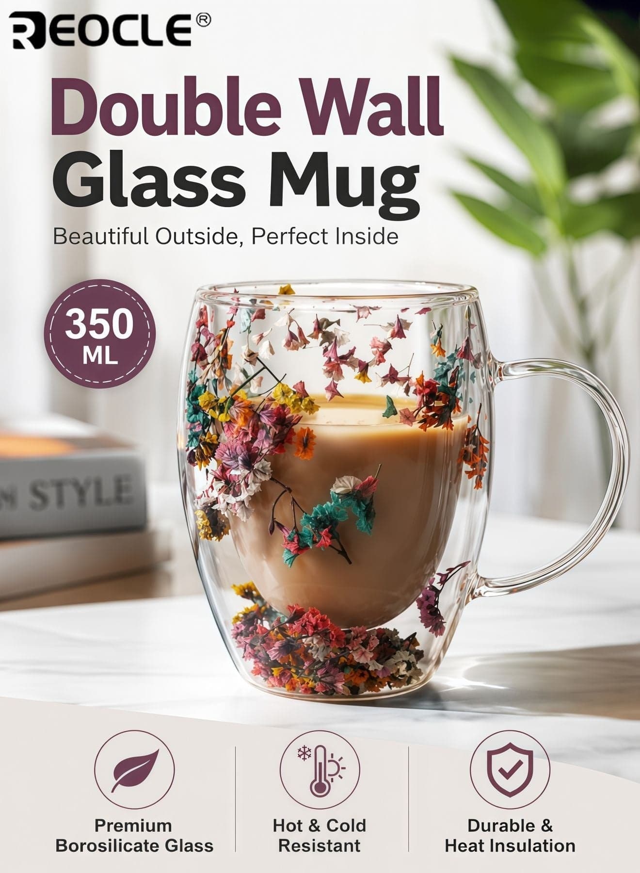 Double Wall Insulated Clear Glass Coffee Mugs Thermal Espresso Cappuccino Latte Tea Cups for Hot & Cold Beverages Dishwasher Safe Shatter Resistant Drinking Glasses Ideal Gift for Women Her
