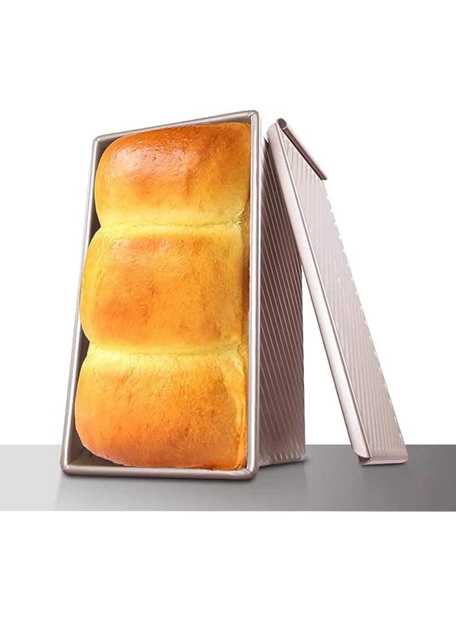 Pan w/Cover Bread Toast Mold Gold Rectangular Carbon Steel Nonstick Baking Toast Box (8x5x4.5inches)