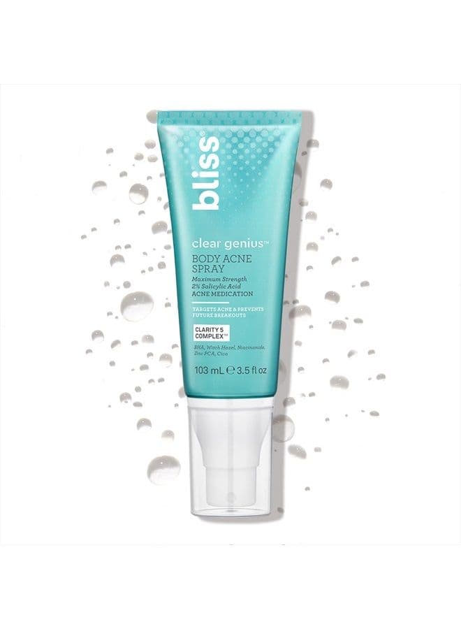 Clear Genius Body Acne Spray - 3.5 Fl Oz - Maximum Strength 2% Salicylic Acid & Niacinamide - Targets Body Acne & Prevents Future Breakouts - Post Workout - Clean - Vegan & Cruelty-Free