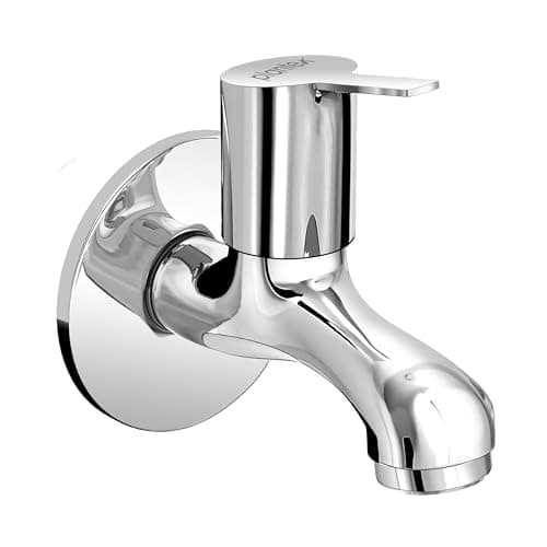Plantex Bib Cock Tap for Bathroom with Brass Spindle/Short Body Taps/Wall Mount Tap for Wash Basin with Teflon Tape & Wall Flange - Pack of 1 (Rio, Chrome)