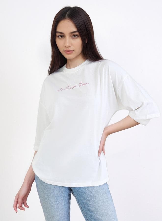 Styli White La Vie En Rose Graphic Oversized T-Shirt