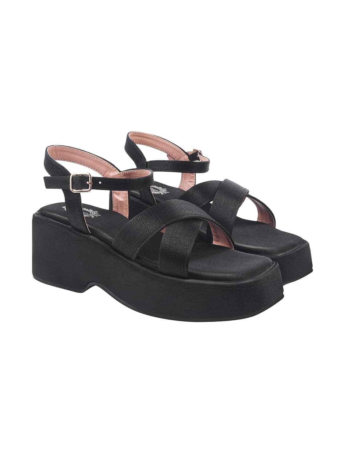 Shoetopia Women’s Black Block Heel Sandals with Ankle Strap | Stylish Comfortable Platform Heels for Casual, Party & Daily Footwear EU39