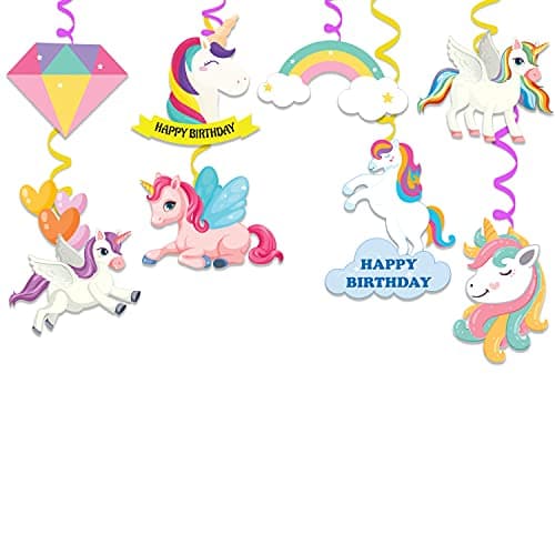 Festiko® Unicorn Theme Happybirthday Theme Party Decoration Swirls with Cutouts for Ceiling,Unicorn Themes Party Favors for Kids Birthday Decoration(8 Pcs Cutout with Swirls)