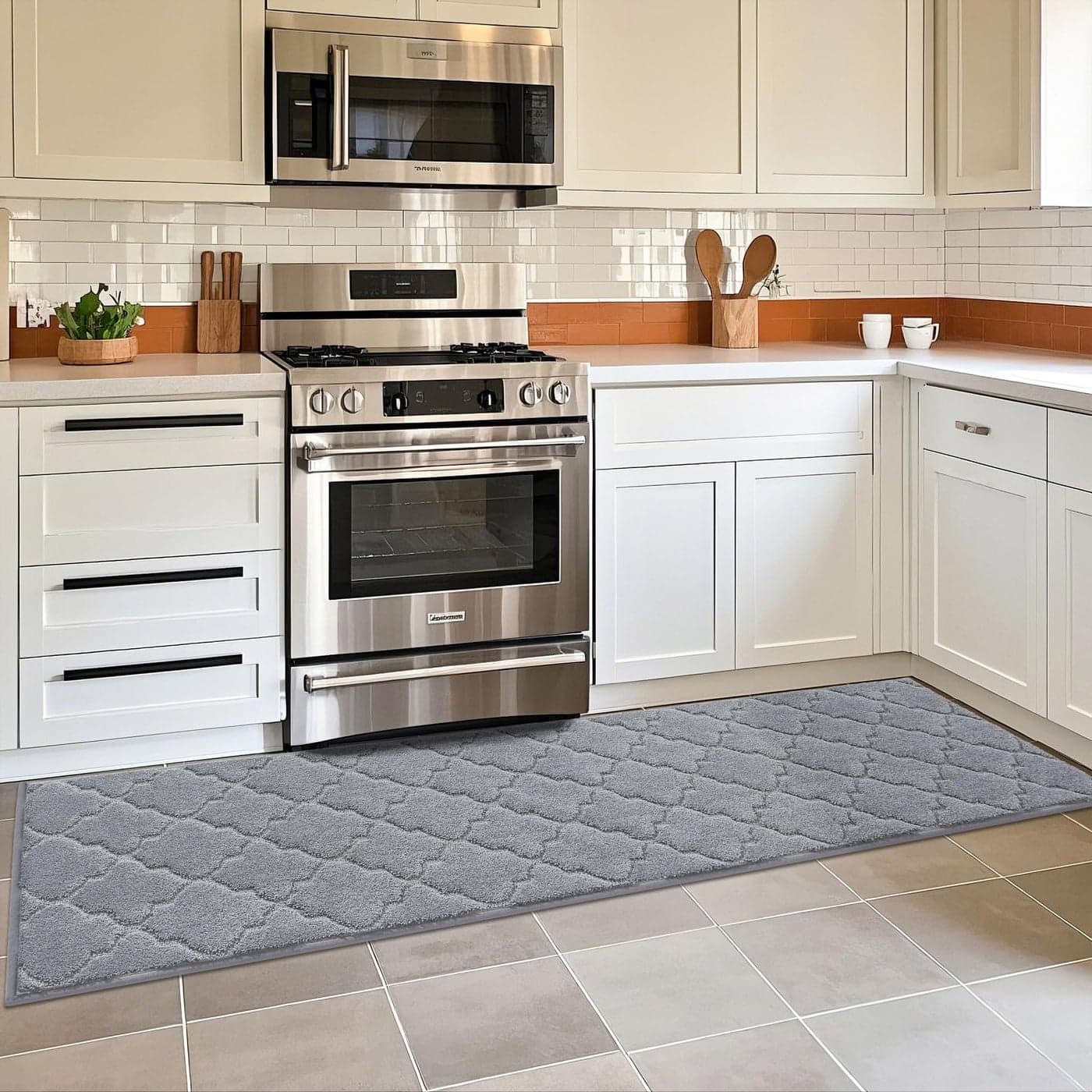 COSY HOMEER Soft Kitchen Floor Mats for in Front of Sink Super Absorbent Kitchen Rugs and Mats 20x79 NonSkid Kitchen Mat Standing Mat WashablePolyesterGrey