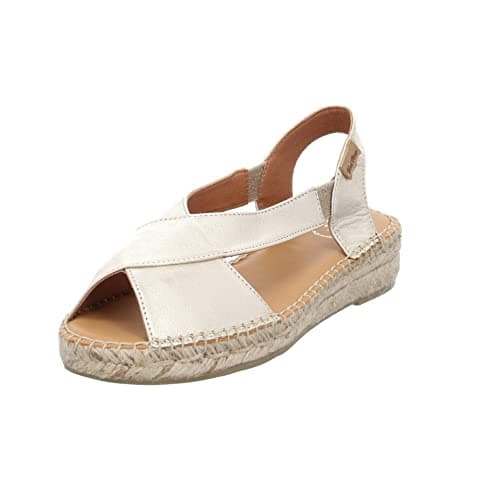 Toni Pons Women's Elda-P Espadrille Wedge Sandal, Platinum Leather, 7.5