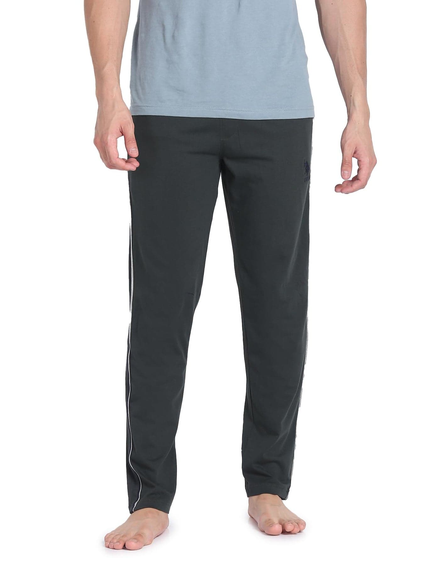 U.S. POLO ASSN. Men's Solid LR001 Lounge Mid Rise Relaxed Track Pants - Pack of 1 (Scarab Medium), Black