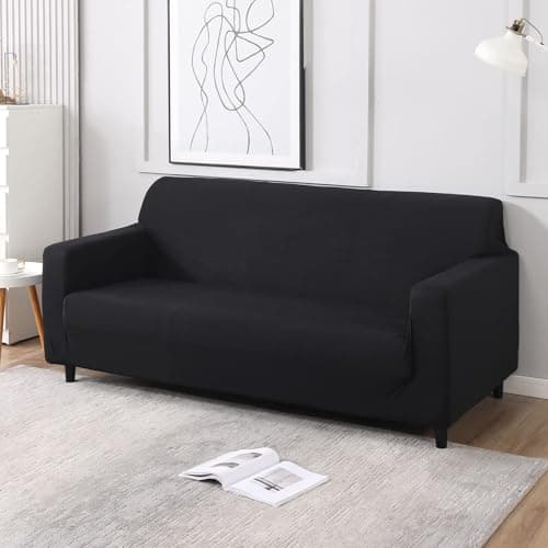 HOKIPO Elastic Stretchable Triple Seater Sofa Cover, Black (NEW-4279-E3)