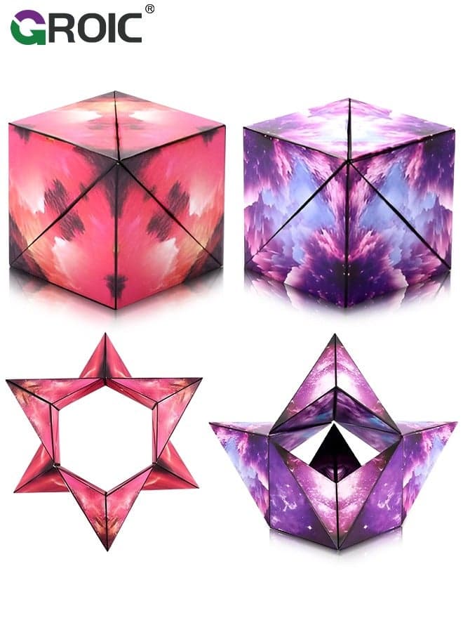 3D Magic Star Cube, 2-Pack Galaxy Transforming Box, Mini Preschool Toys, Relieve Stress, Magnetic Cube Gifts/Birthday/Anniversary,Speed Puzzle Cube Game Brain Toy for Kids